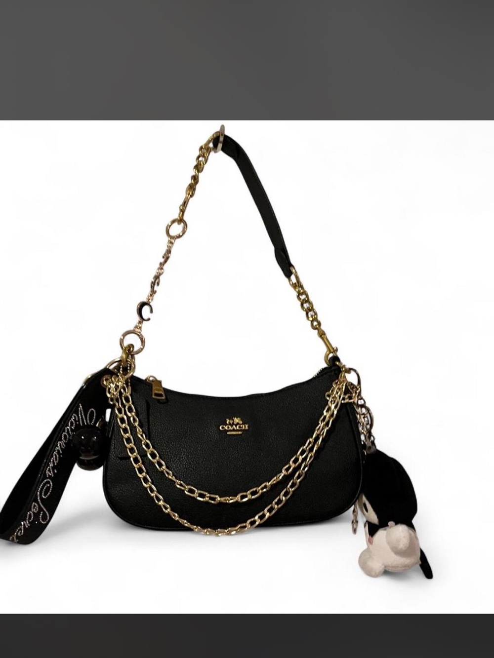 Coach Black Pebbled Leather Shoulder Bag with Gold Hardware